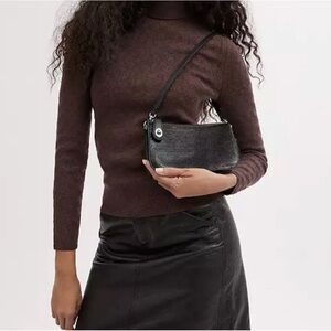 NWT Coach Penn Leather Shoulder Bag with Sequins Silver/Black ➕ Dust Bag CM547